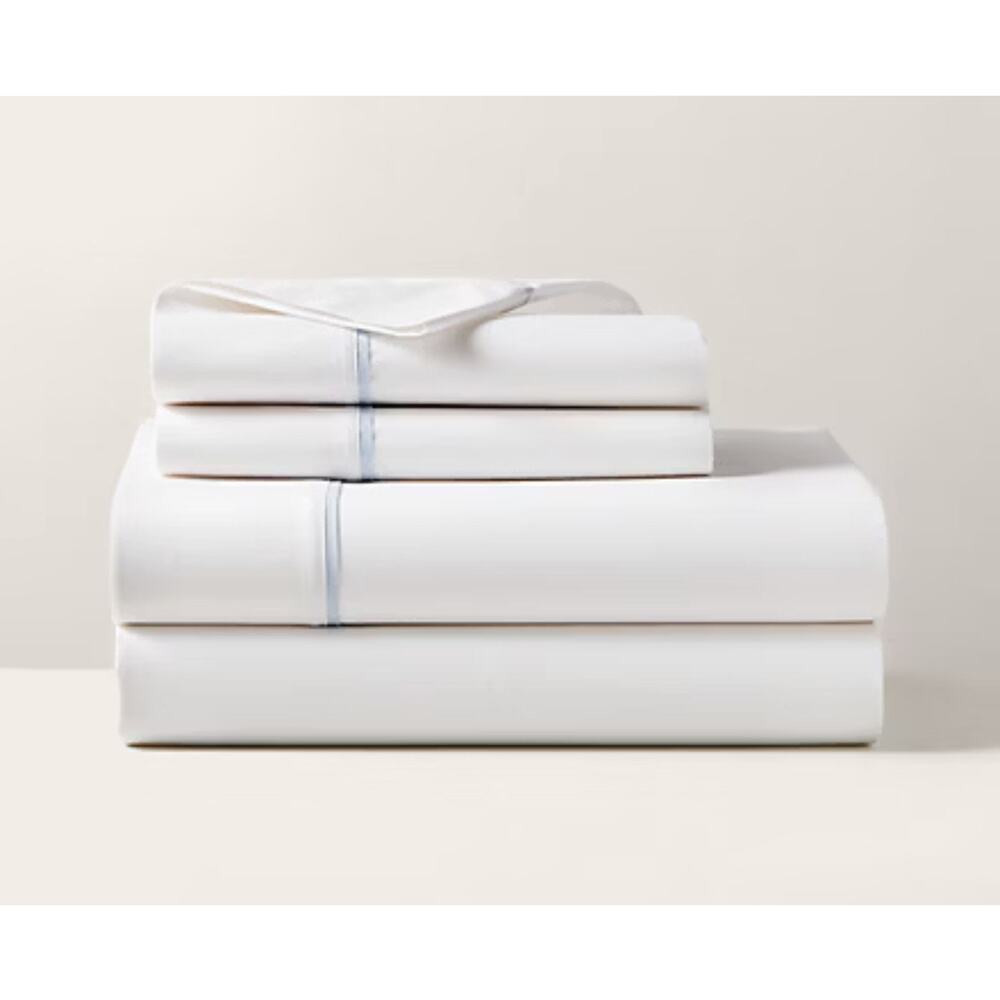 Ralph Lauren Organic Cotton Percale Palmer Flat Sheet Pale Sky Queen